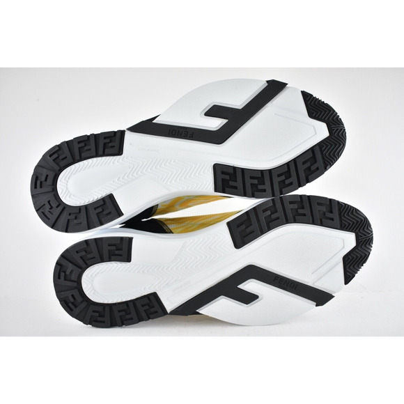 Fendi Mens Vertigo Flow Yellow Monogram White FF Logo Side Zip Low Sneaker 12 13 - Picture 12 of 12
